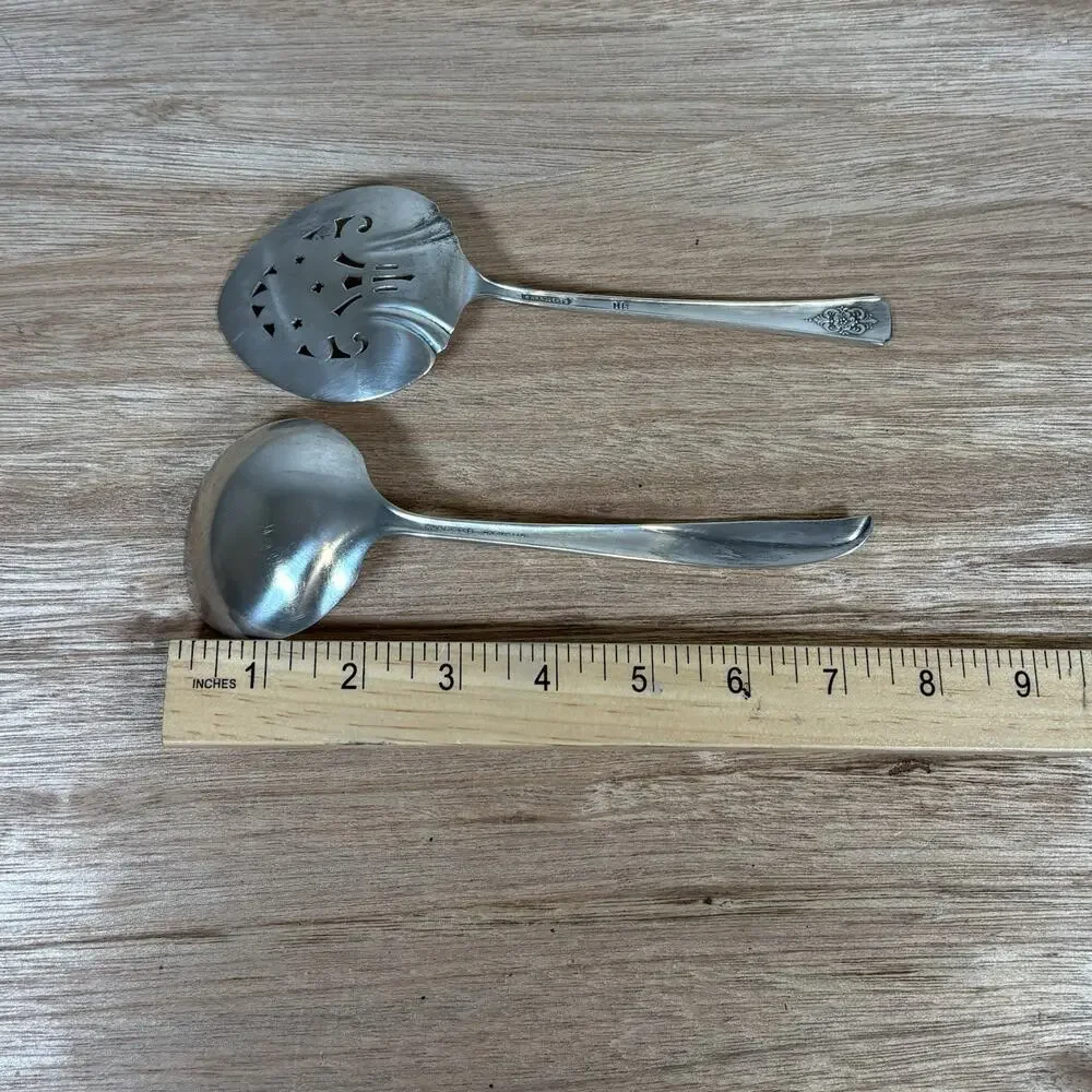 Silver Plated‎ Serving Spoon WM Rogers Set: Mountain Rose Pattern & Gravy Spoon